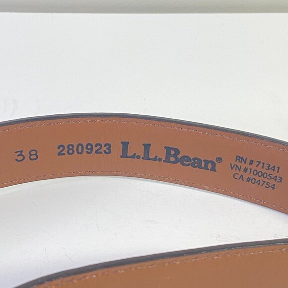 L.L.Bean Men’s Leather Belt 38 Tan Contrast Stitch Brass Buckle - Picture 5 of 7